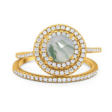 Two Piece Round Natural Stone Bridal Ring