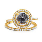 Two Piece Round Natural Stone Bridal Ring