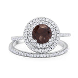 Two Piece Round Natural Stone Bridal Ring