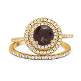 Two Piece Round Natural Stone Bridal Ring