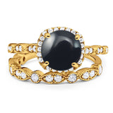 Two Piece Round Natural Stone Bridal Ring