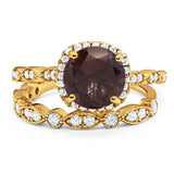 Two Piece Round Natural Stone Bridal Ring