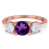 Three Stone Round Natural Stone Ring