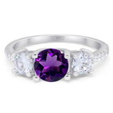 Three Stone Round Natural Stone Ring