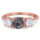 Three Stone Round Natural Stone Ring