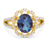 Art Deco Oval Natural Stone Flower Ring
