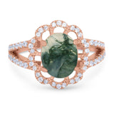Art Deco Oval Natural Stone Flower Ring