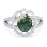 Art Deco Oval Natural Stone Flower Ring