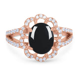 Art Deco Oval Natural Stone Flower Ring