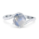 Art Deco Round Natural Moonstone Twisted Swirl Ring 925 Sterling Silver