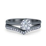 Two Piece Round Natural Stone Chevron Ring