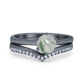 Two Piece Round Natural Stone Chevron Ring