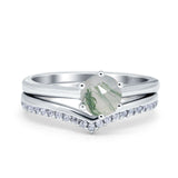 Two Piece Round Natural Stone Chevron Ring
