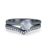 Two Piece Round Natural Stone Chevron Ring