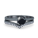 Two Piece Round Natural Stone Chevron Ring