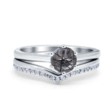 Two Piece Round Natural Stone Chevron Ring