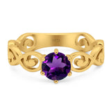 Round Natural Stone Solitaire Ring