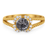 Art Deco Round Natural Stone Floral Ring
