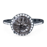 Art Deco Round Natural Stone Halo Ring