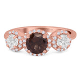 Three Stone Round Natural Stone Ring