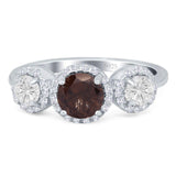 Three Stone Round Natural Stone Ring