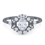 Art Deco Oval Natural Stone Flower Ring