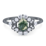 Art Deco Oval Natural Stone Flower Ring