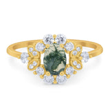 Art Deco Oval Natural Stone Flower Ring