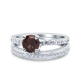 Two Piece Round Natural Stone Bridal Ring