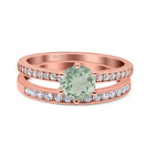 Art Deco Round Natural Stone Wedding Set Ring