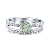 Art Deco Round Natural Stone Wedding Set Ring