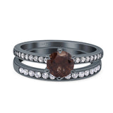 Art Deco Round Natural Stone Wedding Set Ring