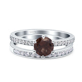 Art Deco Round Natural Stone Wedding Set Ring