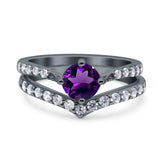 Two Piece Round Natural Stone Art Deco Ring