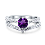 Two Piece Round Natural Stone Art Deco Ring