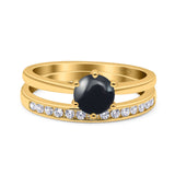 Two Piece Round Natural Stone Art Deco Ring