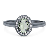 Oval Natural Stone Halo Wedding Ring
