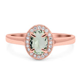 Oval Natural Stone Halo Wedding Ring
