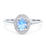 Oval Natural Stone Halo Wedding Ring