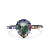 Teardrop Pear Natural Stone Halo Ring