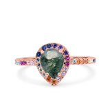 Teardrop Pear Natural Stone Halo Ring