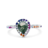 Teardrop Pear Natural Stone Halo Ring