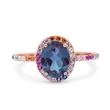 Oval Natural Stone Halo Wedding Ring