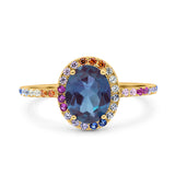 Oval Natural Stone Halo Wedding Ring