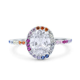 Oval Natural Stone Halo Wedding Ring