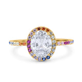 Oval Natural Stone Halo Wedding Ring