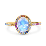 Oval Natural Stone Halo Wedding Ring
