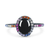 Oval Natural Stone Halo Wedding Ring