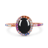 Oval Natural Stone Halo Wedding Ring