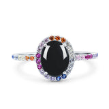 Oval Natural Stone Halo Wedding Ring